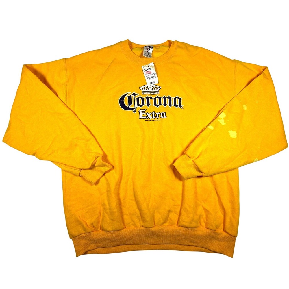 Vintage 2003 Corona Extra Beer Graphic Sweatshirt Yellow Jerzees Mens Large